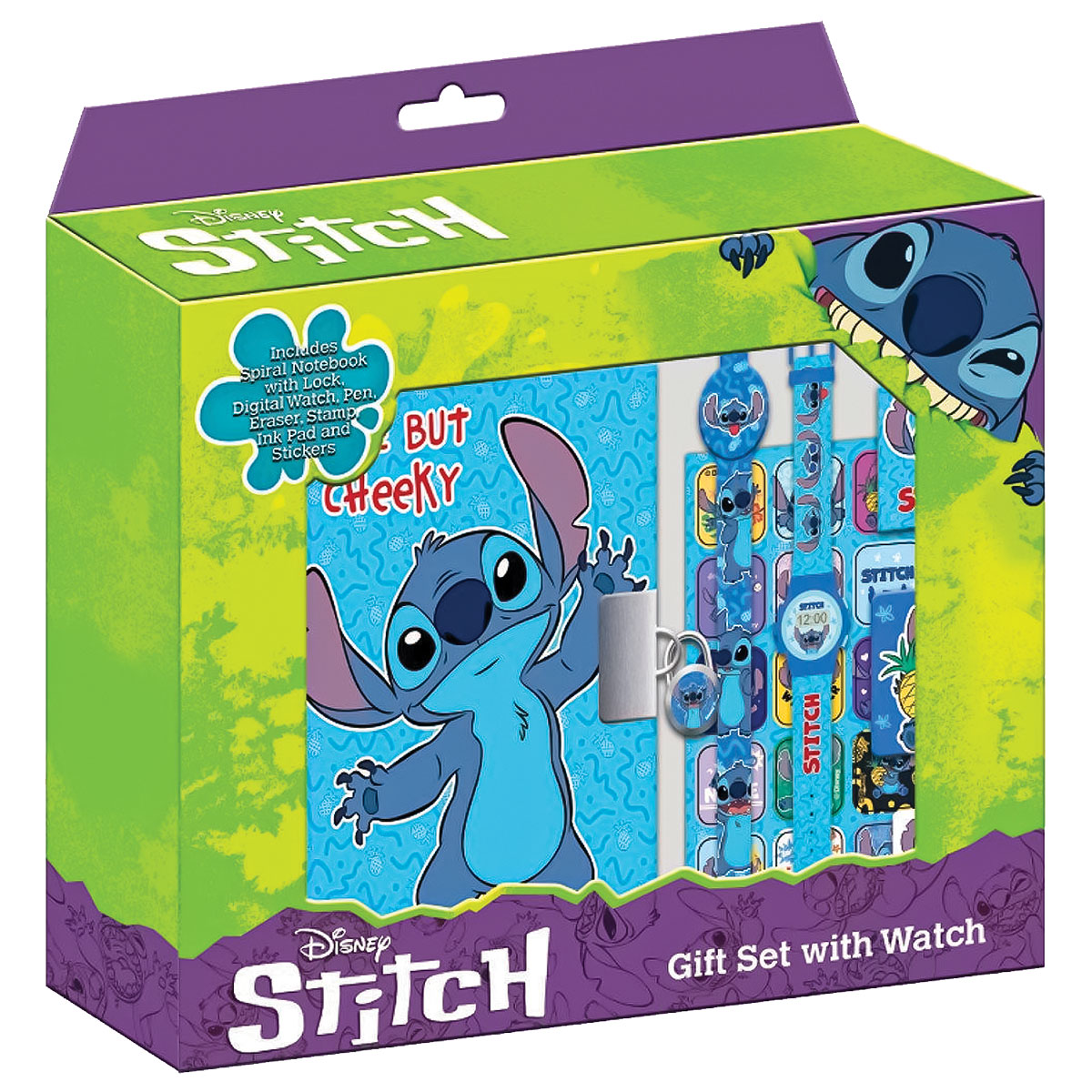 STITCH-Set c/Diário 12x15cm 80fl+Relógio+Autocolantes+Esfer