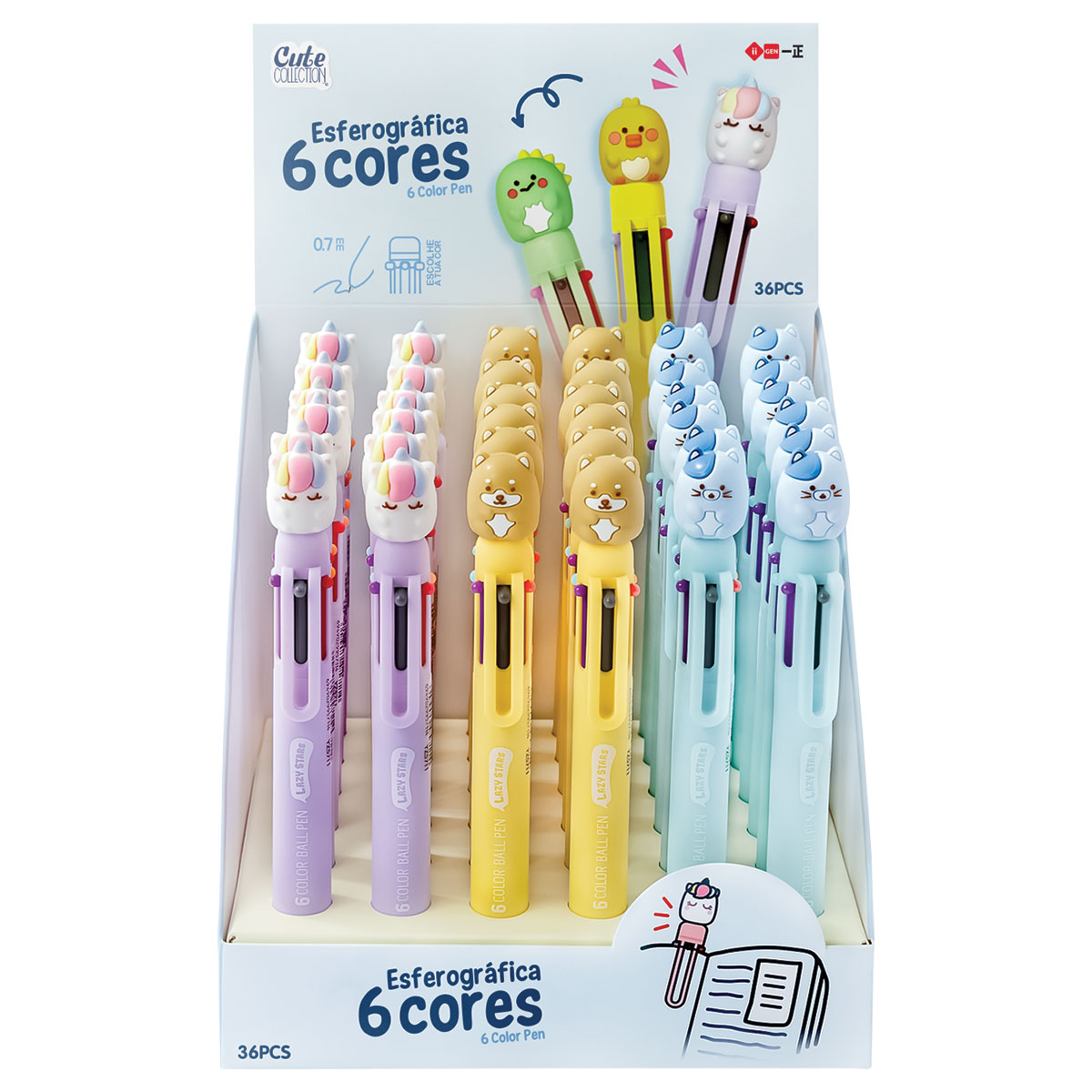 CUTE CT-Esferográfica-6 Cores-Unicórnio/Cão/Gato