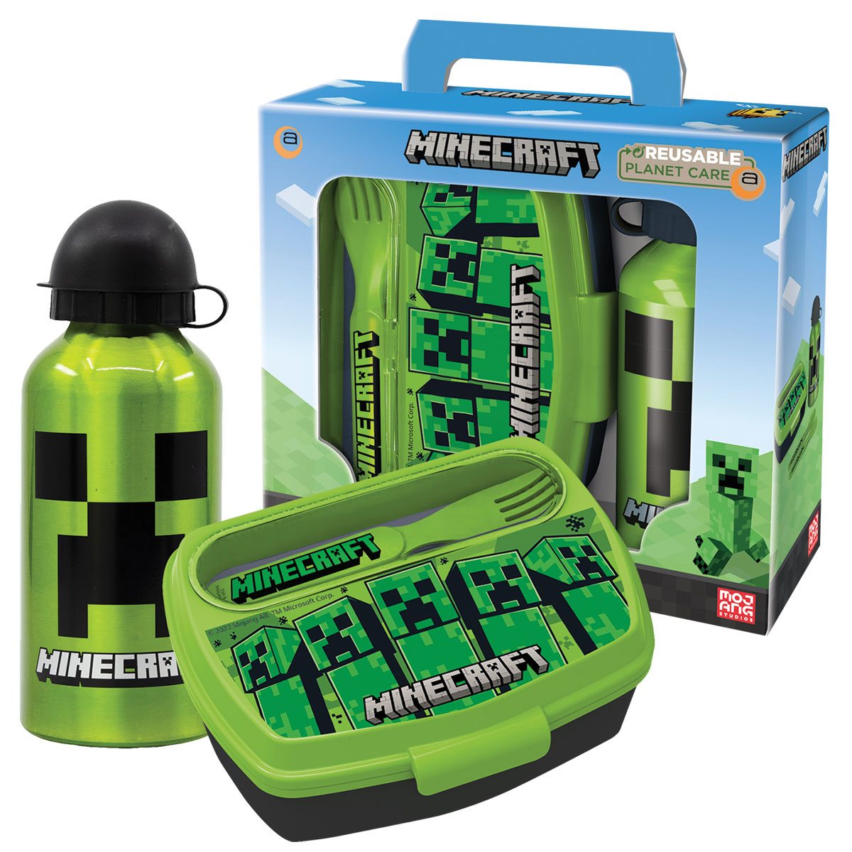 MINECRAFT-Set Lanche(Cantil 400ml+merendeira+colher+garfo)