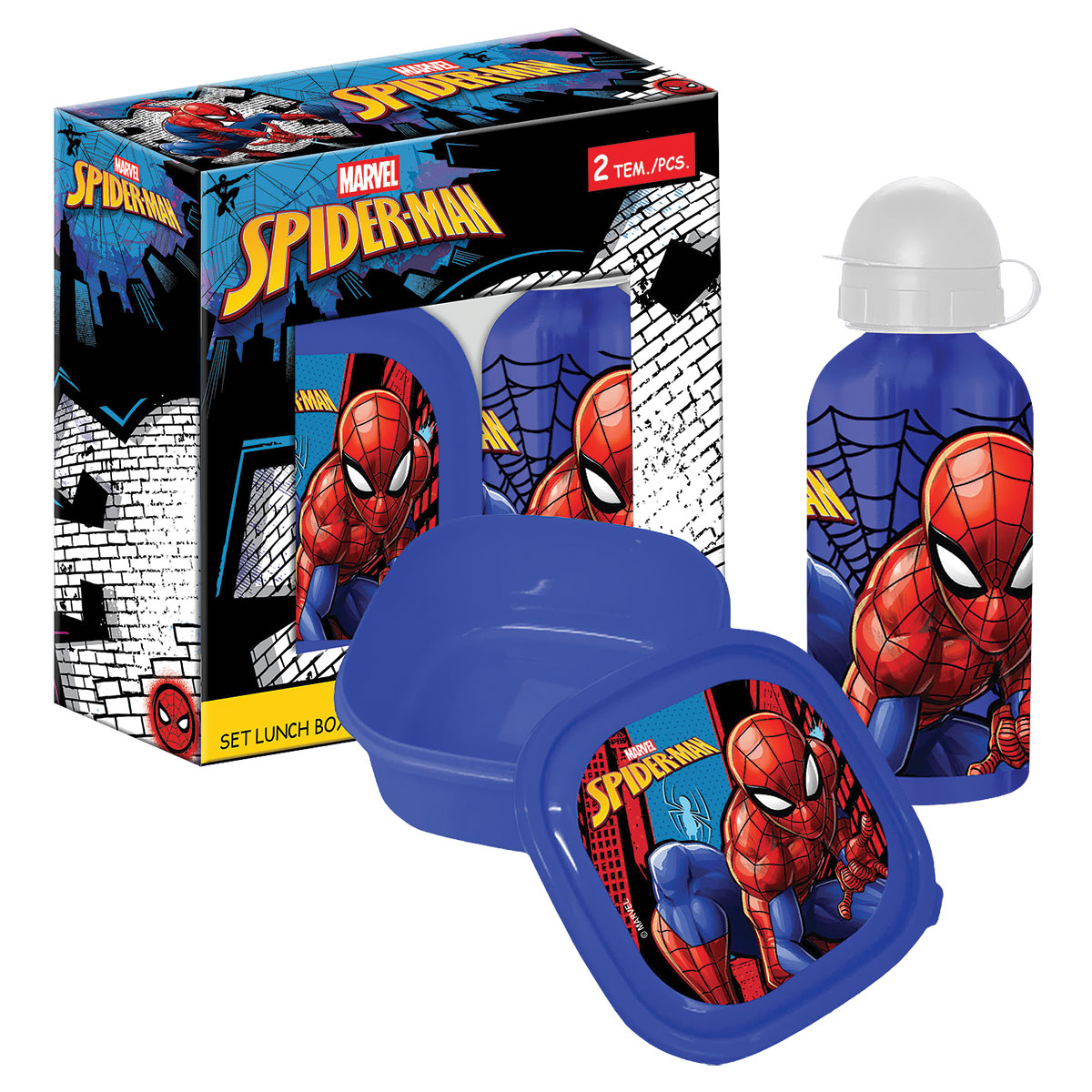 SPIDER-MAN-Set c/ Cantil de Aluminio 400ml+Merendeira