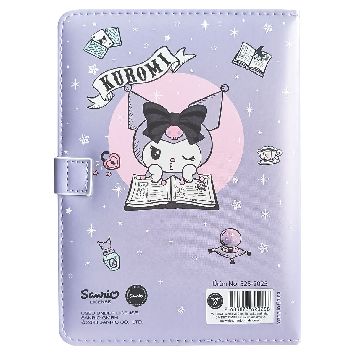 KUROMI-Caderno Notas 13x18cm Capa Dura Aba Iman Linhas 224pg