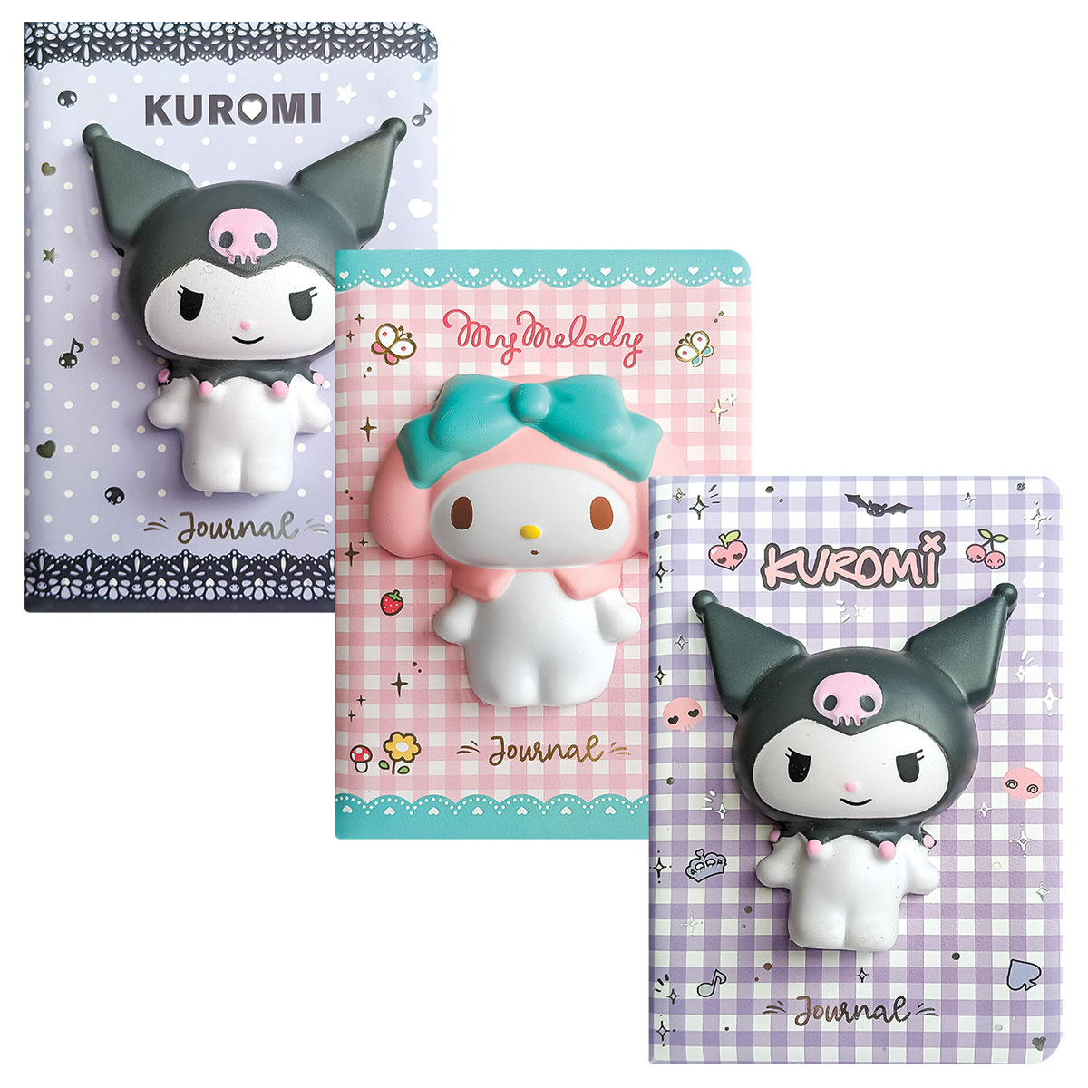 KUROMI-Expositor c/ 12 Cadernos Squishy A6 Linhas 192pg 100g