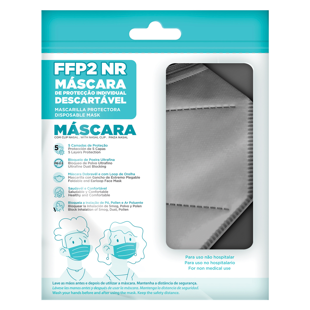 EPI-Máscara Proteção Individual Descartavél-5 Níveis-Cinza