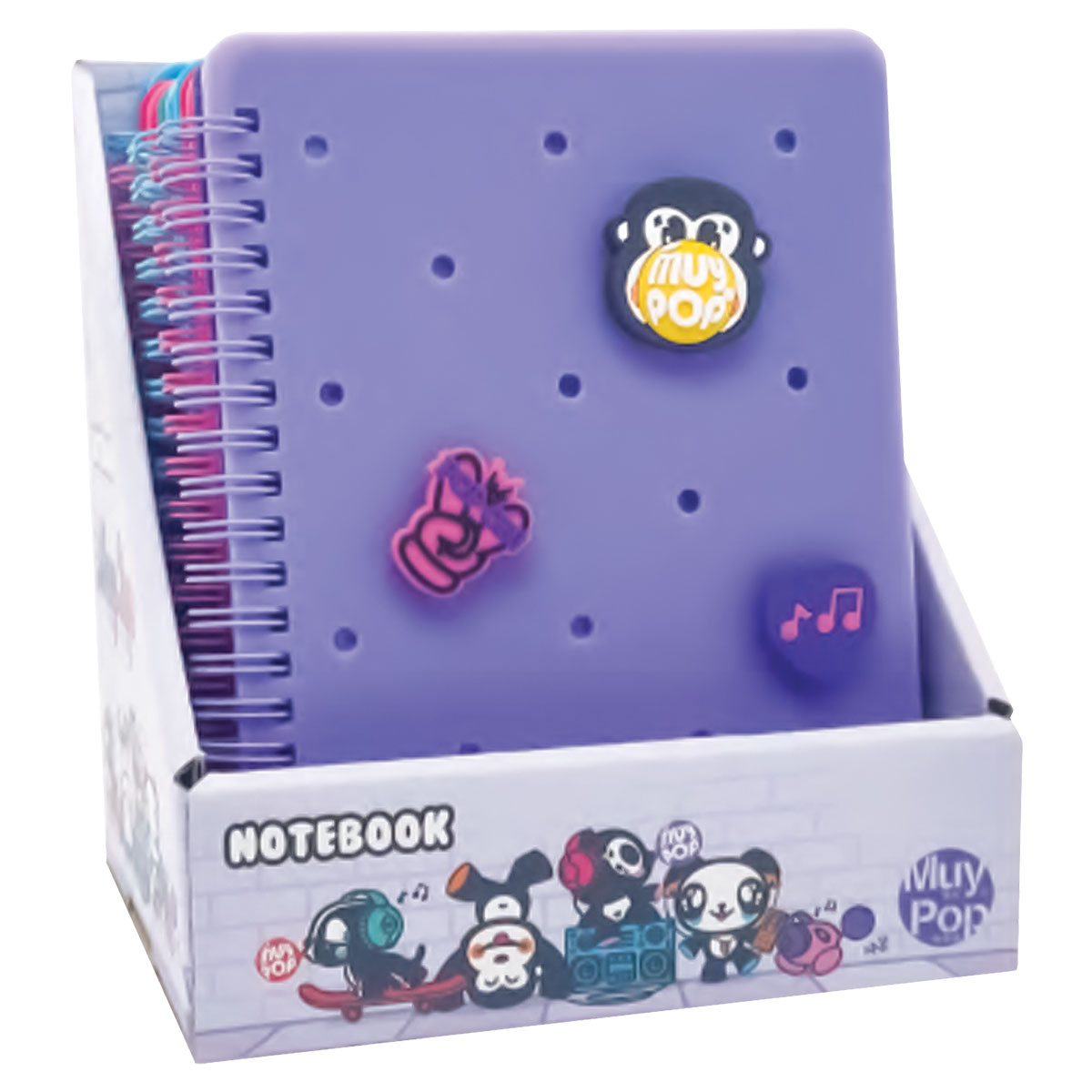 GEN-Caderno 18x15cm Capa em Silicone+3Charms+Etiquetas-80Fls