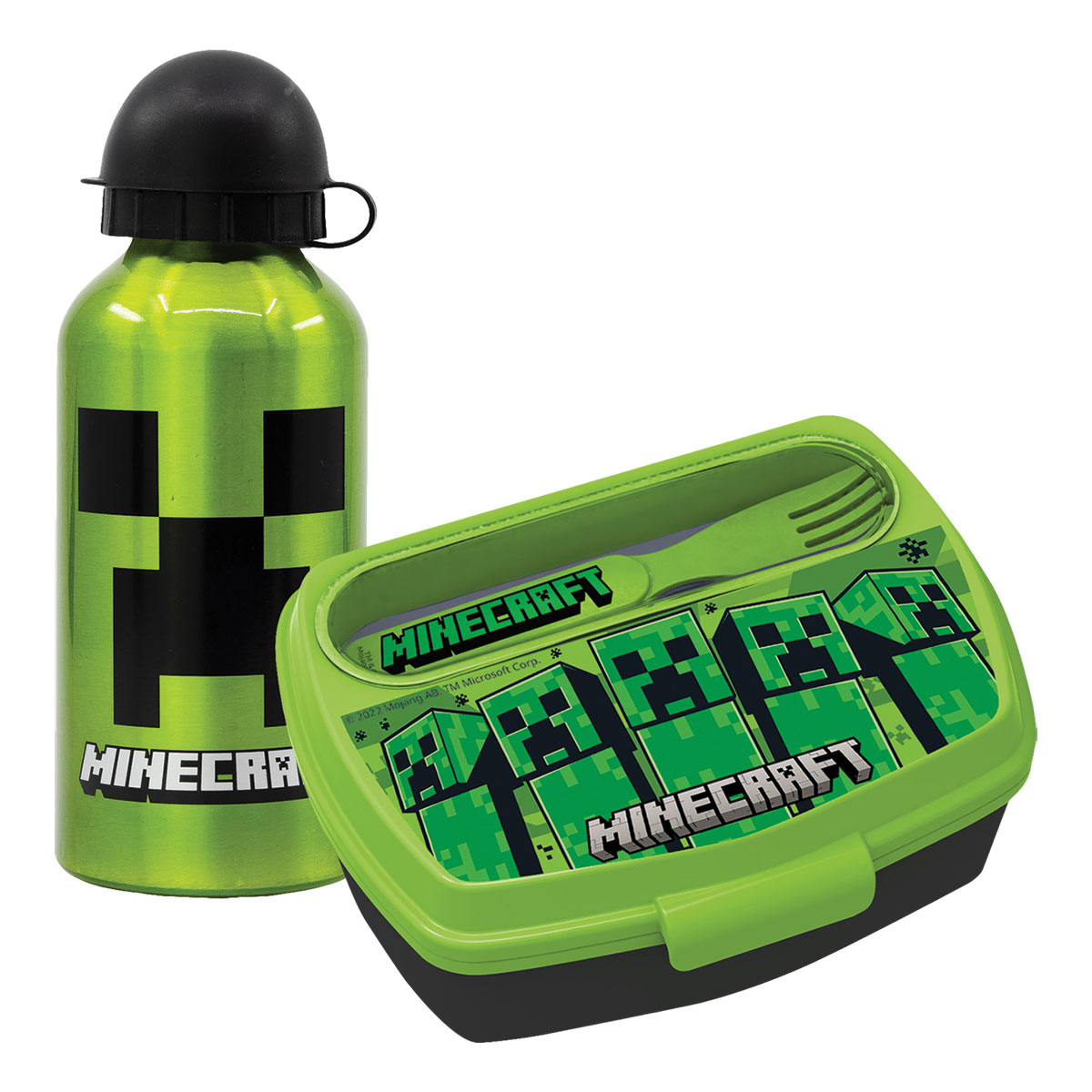 MINECRAFT-Set Lanche(Cantil 400ml+merendeira+colher+garfo)