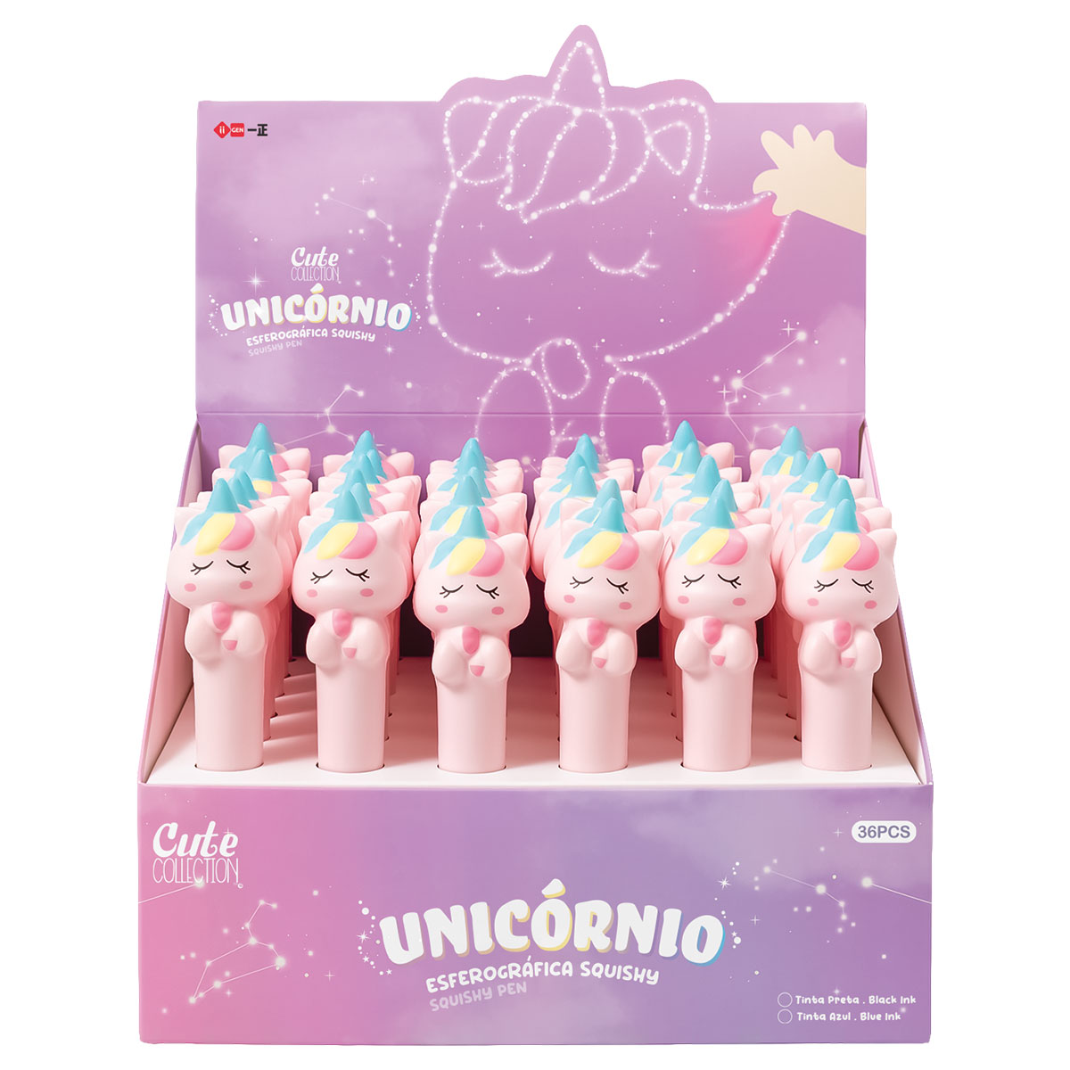 CUTE CT-Esferográfica Gel Squishy-Azul-Unicórnio